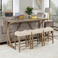 Polibi 4-Piece Farmhouse Counter Height Dining Set,Bar Table and Chairs Set,Bar Table with Power Outlet and 3 Padded Saddle Seat Stools for Living Room,Dining Room,Game Room,Brown
