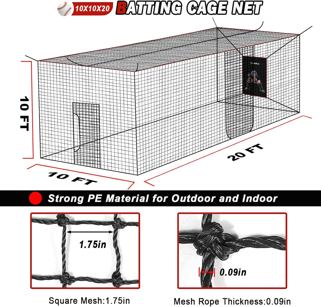 Baseball Softball Batting Cage Net with Realistic Catcher, Net Only, Backyard Practice Batting Cage Net, Heavy Duty Multi-Purpose Sports Net with Door