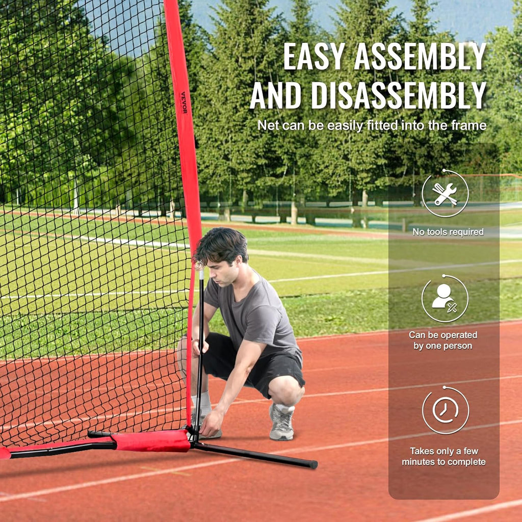 VEVOR 7X7ft/12X9ft/16X10ft/20x10ft Barricade Backstop Net, Ball Sports Barrier Netting, Portable Practice Net for Baseball Softball Lacrosse Hockey Basketball Equipment Training Net
