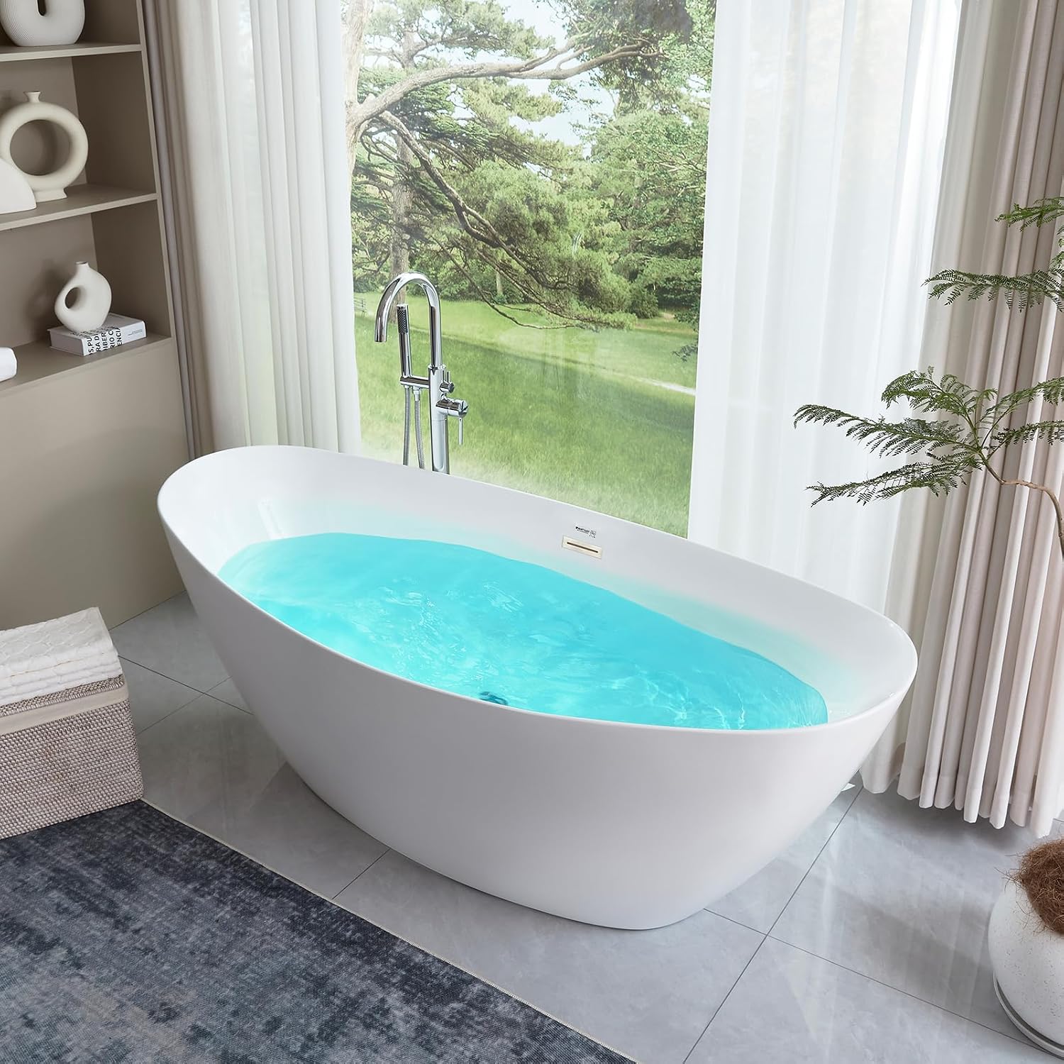 HomeBeyond 71 Inch Free Standing Bathtub | Acrylic Freestanding Bathtub Soaking Tub, Modern Bathroom Stand Alone Tub Suitable for 1-2 Person Bathing, with Pop-up Drain Overflow