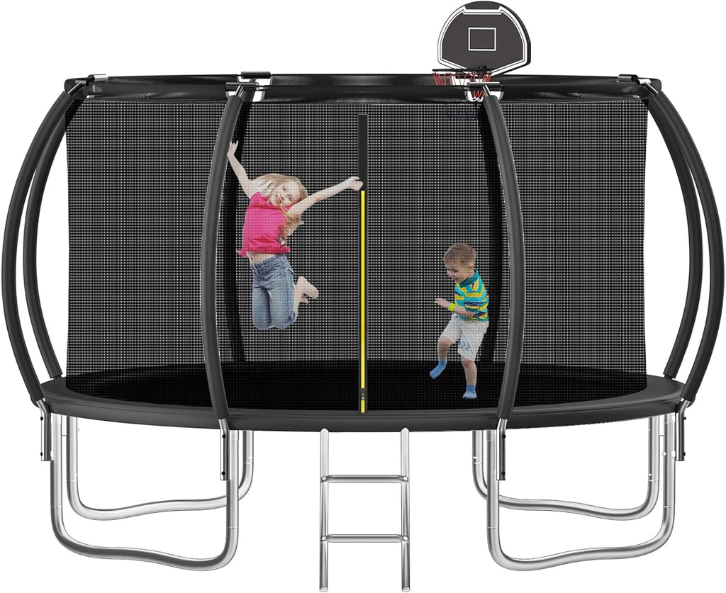 Tranpoline 10FT 12FT 14FT 16FT Tranpoline for Kids with Safety Enclosure Net Recreational Tranpoline for Adults ASTM Approval Backyard Outdoor Tranpoline with Basketball Hoop