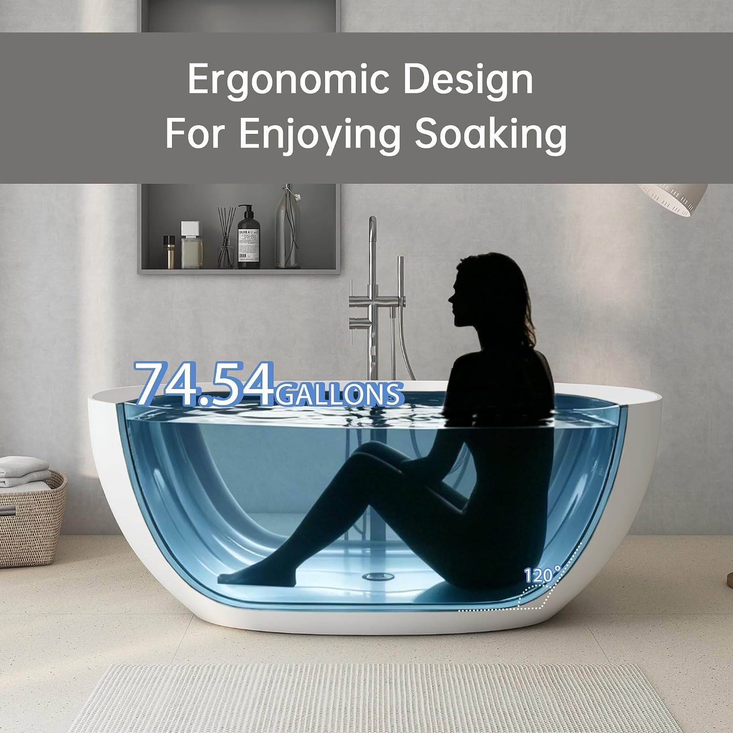 59'' Stone Resin Freestanding Bathtub, Bathroom Solid Surface Soaking Tub, Soaker Tubs Oval Shaped, Matte Luxury Modern Soaking Bathtubs with Overflow and Pop-up Drain - White