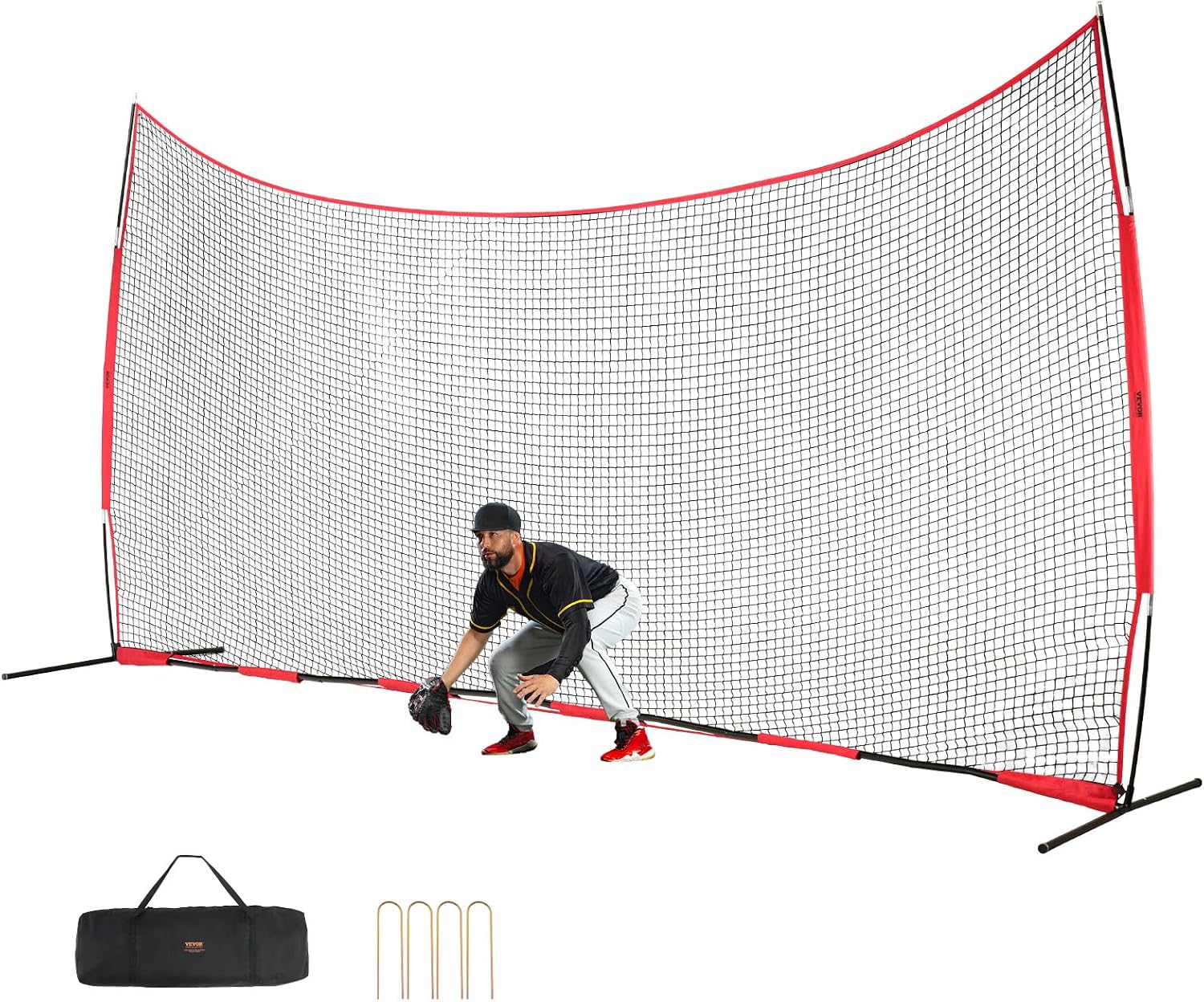 VEVOR 7X7ft/12X9ft/16X10ft/20x10ft Barricade Backstop Net, Ball Sports Barrier Netting, Portable Practice Net for Baseball Softball Lacrosse Hockey Basketball Equipment Training Net