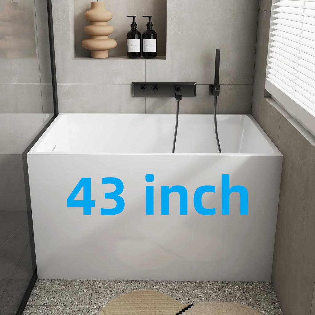 43' Acrylic Freestanding Bathtubs, Stand Alone Tub, Japanese Soaking Tub for Bathroom, Integrated Overflow and Drain, cUPC Certified, Gloss White