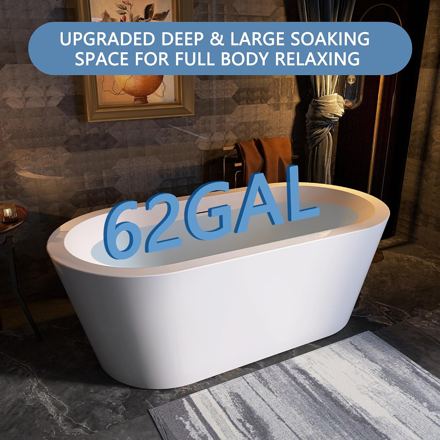 61 in. x 31 in.Classic Oval Acrylic Free Standing Tub, Heavy Duty Deep Soaking Tub, Bathroom Stand Alone Tub, Freestanding Bathtub SY1255 (Glossy White)