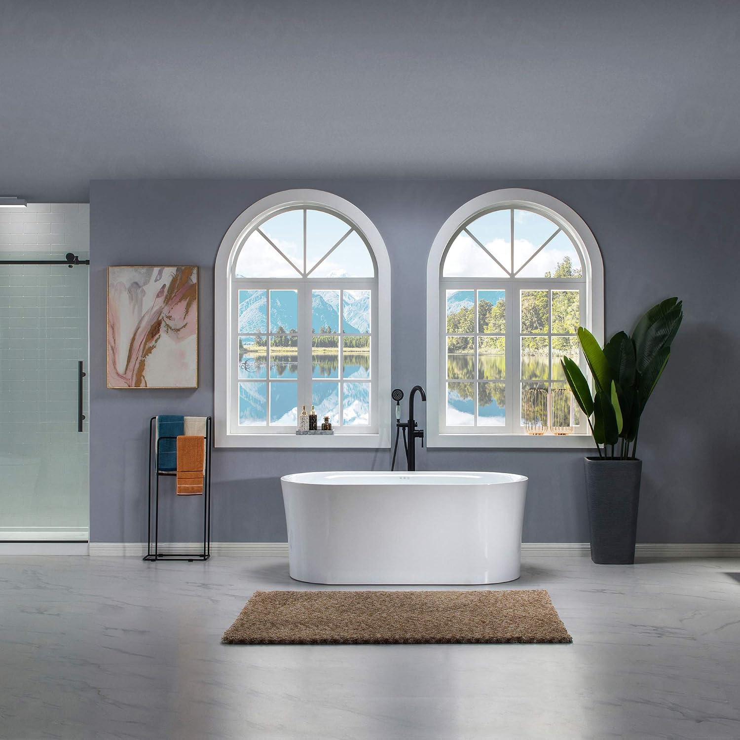 WOODBRIDGE 59' Air Bubble Acrylic Freestanding Bathtub Contemporary Soaking Tub, White Acrylic wirh Oil Rubbed Bronze Drain and Overflow,B0102-ORB