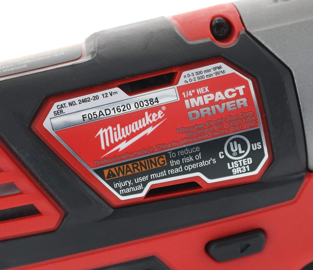 Milwaukee 2462-20 M12 1/4 Inch Hex Shank 12 Volt Lithium Ion Cordless 2,500 RPM 1,000 Inch Pounds Impact Driver w/ LED Light and Fuel Gauge (Battery Not Included, Power Tool Only) (Renewed)