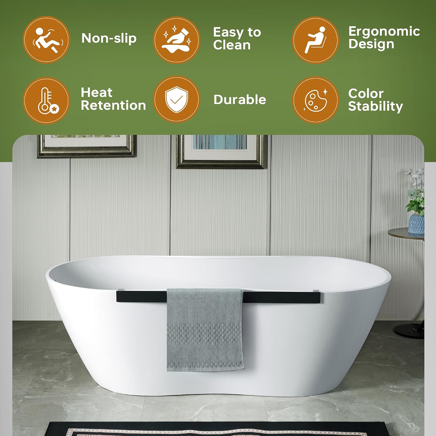 WOODBRIDGE 71' L x 31-1/2' W Luxury Contemporary Solid Surface Stone Resin Freestanding Bathtub in Matte White