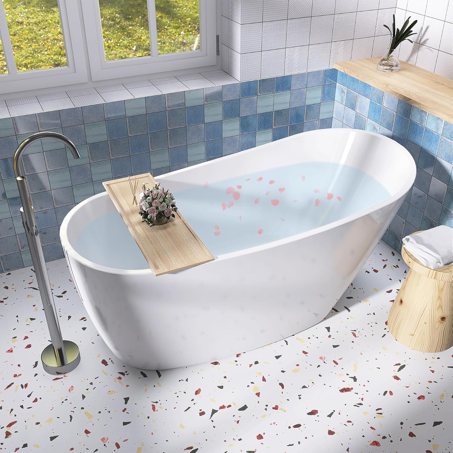 59' Acrylic Free Standing Tub, Stand Alone Tub, Freestanding Bathtub, Soaking Bathtub, cUPC Certified, CM(Glossy White)
