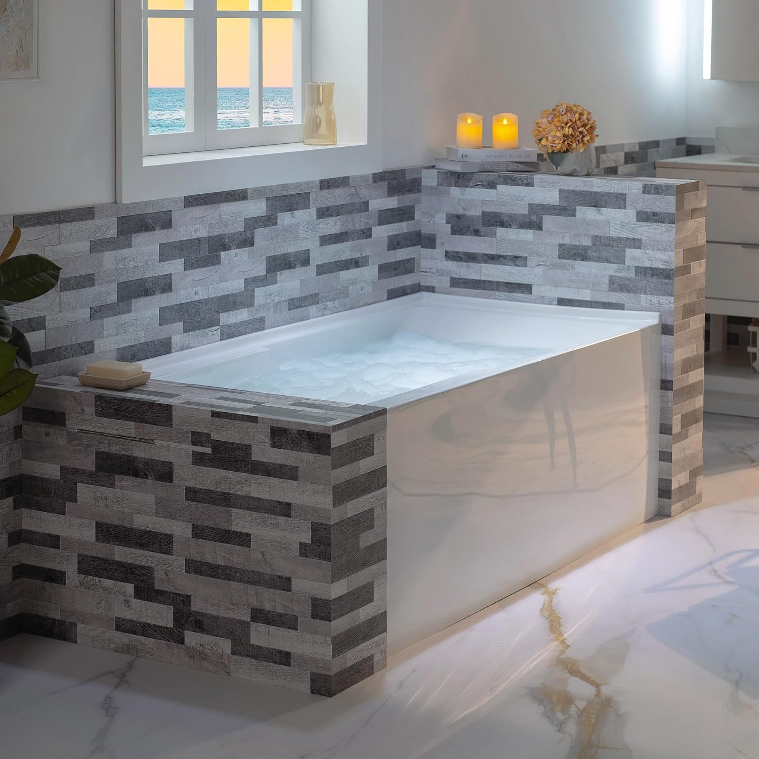 WOODBRIDGE 60' Acrylic Rectangular Alcove Soaking Bathtub in White with Left Drain, Chrome pop-UP Drain Included BA6030L