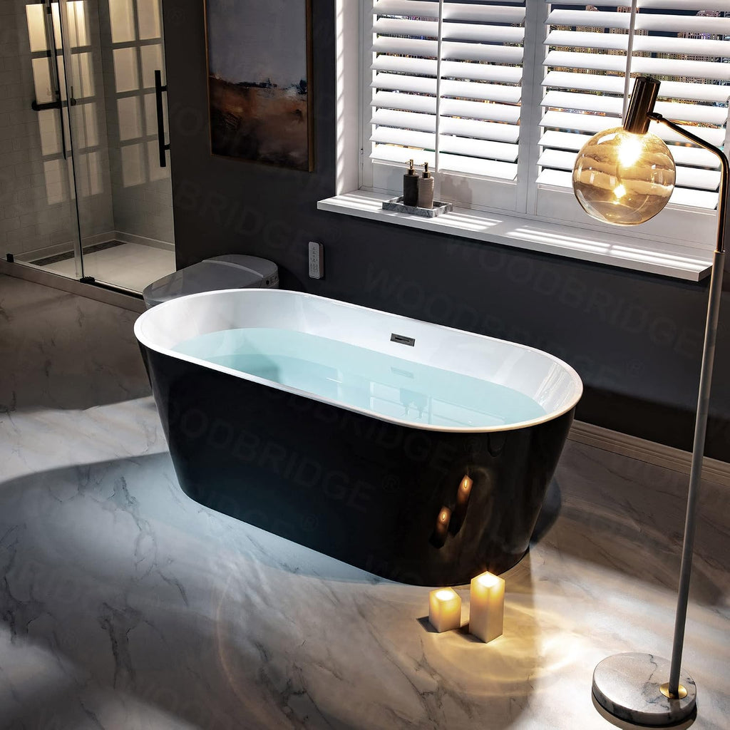 WOODBRIDGE 67' Acrylic Freestanding Bathtub Contemporary Soaking Tub, Black Acrylic(Matte Black Drain/Overflow),BTA1813-MB