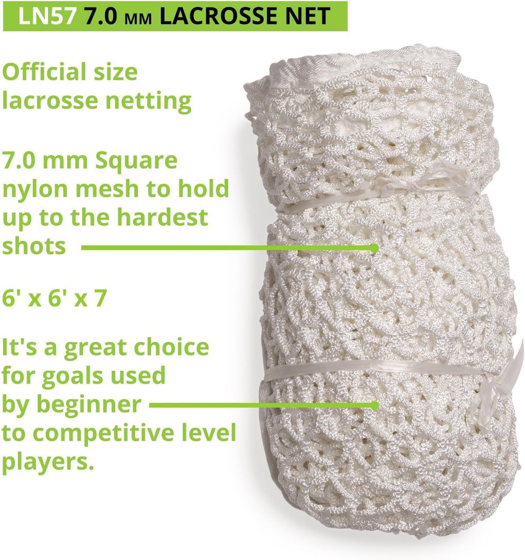 Champion Sports Lacrosse Goal Net - 7mm Official Size White Nylon Net Replacement (Pack of 2)
