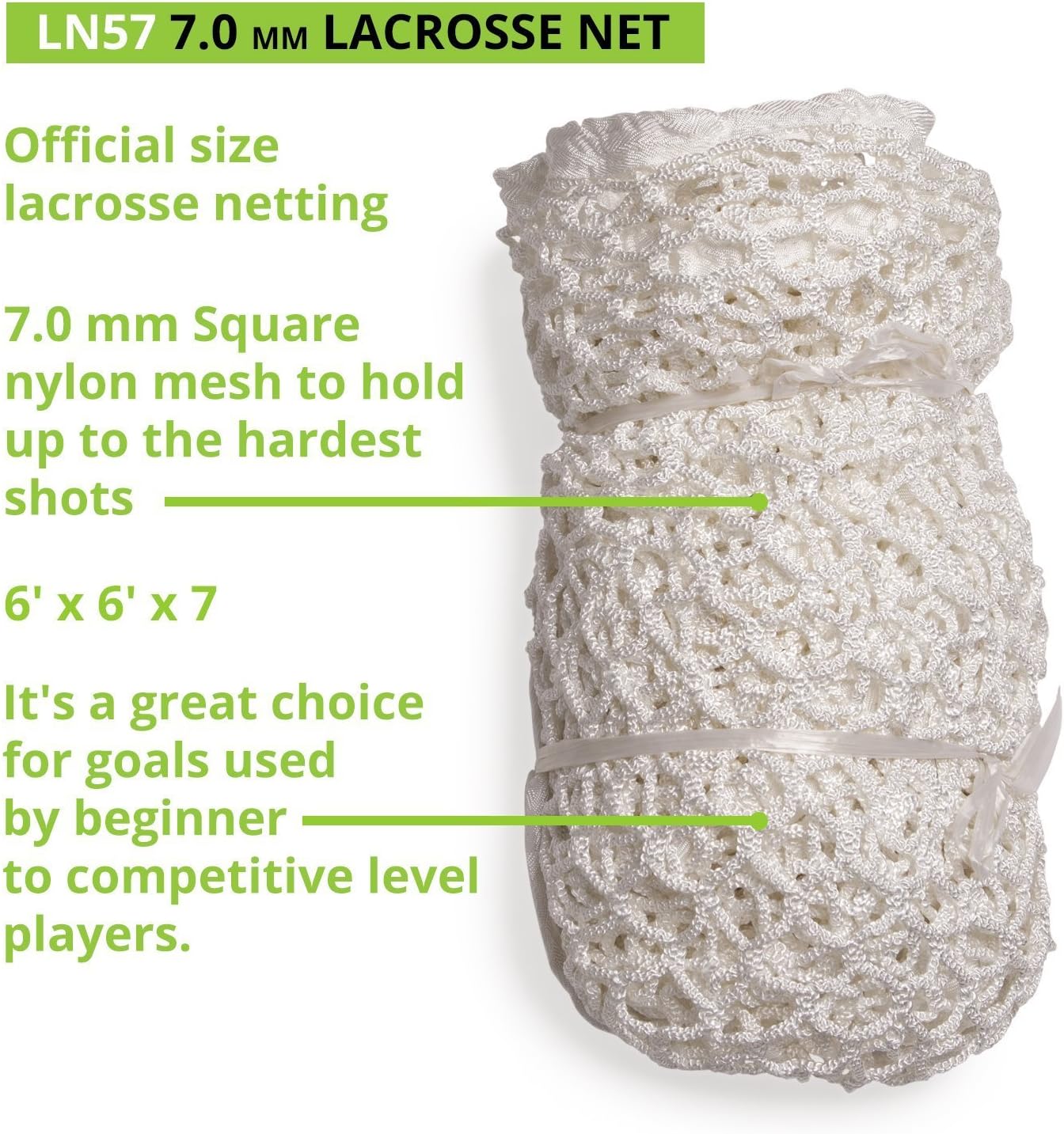 Champion Sports Lacrosse Goal Net - 7mm Official Size White Nylon Net Replacement (Pack of 2)