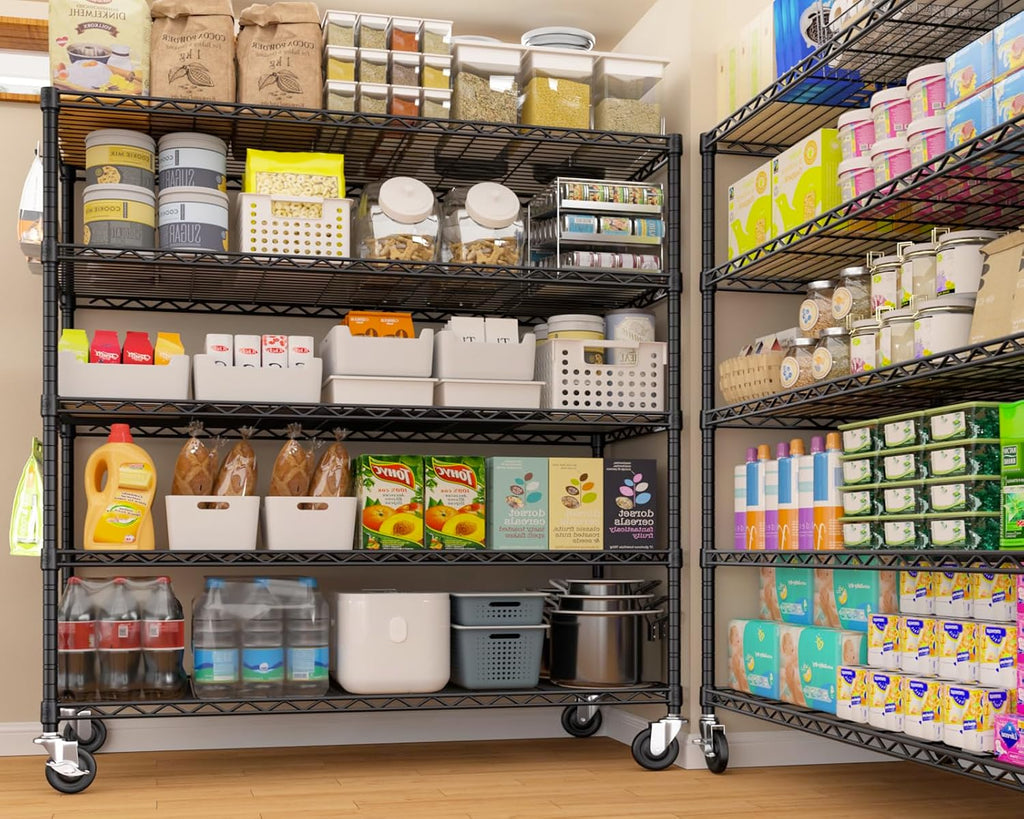 PrimeZone 2 Packs 48' W x 24' D x 81' H Heavy Duty Wire Storage Shelves with Wheels, 5 Tier Adjustable NSF Certified Garage Shelving Unit, Rolling Metal Organizer Shelf Rack for Warehouse, Restaurant