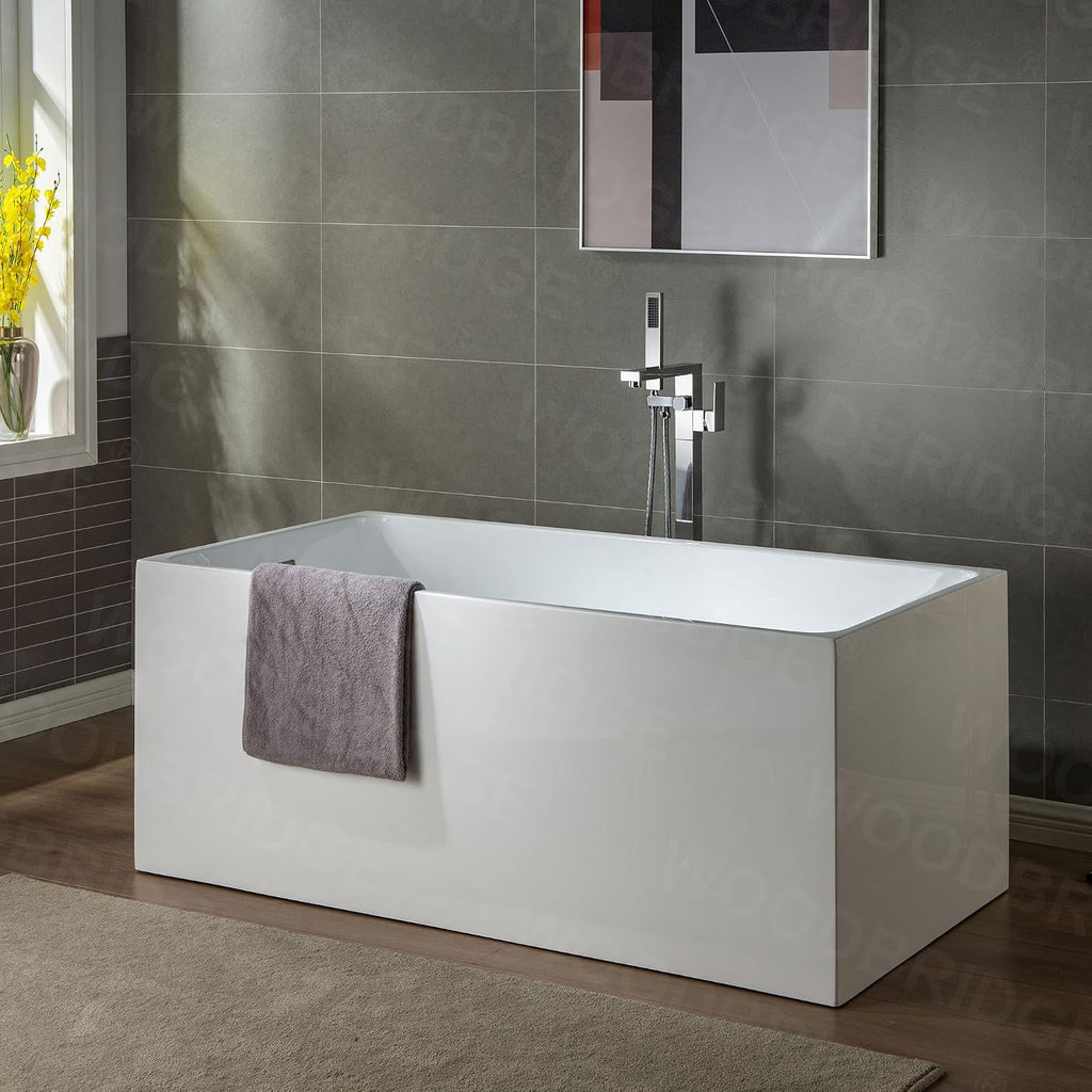 WOODBRIDGE Contemporary Single Handle Floor Mount Freestanding Tub Filler Faucet with Hand shower in Chrome Finish, F0004CHN