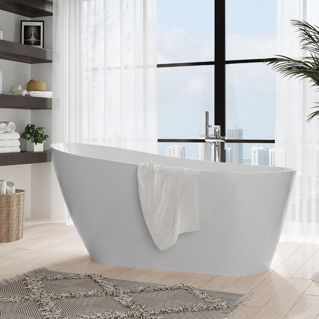 67 in Acrylic Freestanding Bathtub, Soaking Bathtub with Matte Drain and Overflow, Modern Square Tub with Deep Ergonomic Design and Double-Walled Insulation, Double-Walled Insulation, CUPC Certified