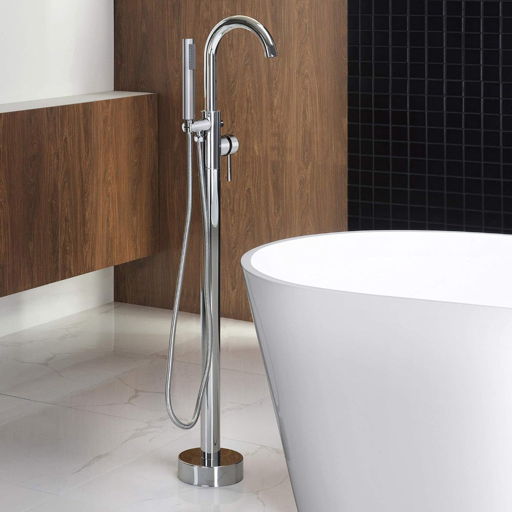 Woodbridge F0002 CH Freestanding Tub Filler Bathtub Chrome Floor Mount Brass Bathroom Faucets with Hand Shower
