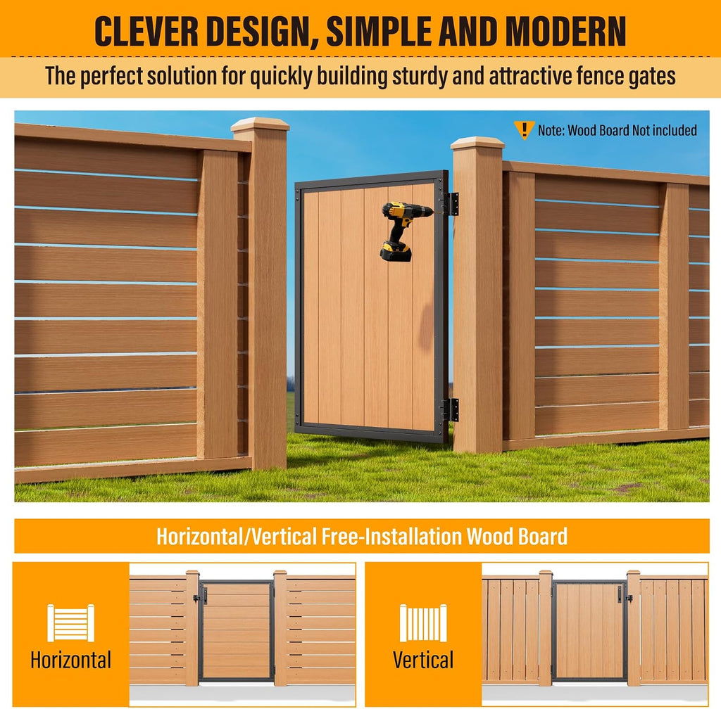 3x4FT Fence Gate Frame Kit 201 Stainless Steel Anti-Sag Heavy Duty Garden Gate Reinforcement Hardware, Left/Right Mount (No Panels Included) (34.8'W x 47.2'H)
