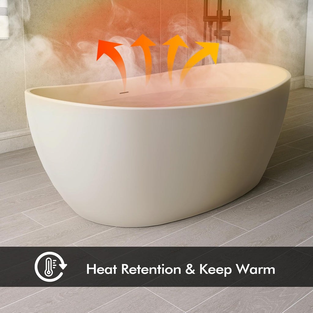 60' Acrylic Soaking Tub,Large Freestanding Bathtub, Free Standing Tub with Integrated Overflow and Drain, Soaker Tubs with Adjustable Legs, cUPC Certified, Latte color
