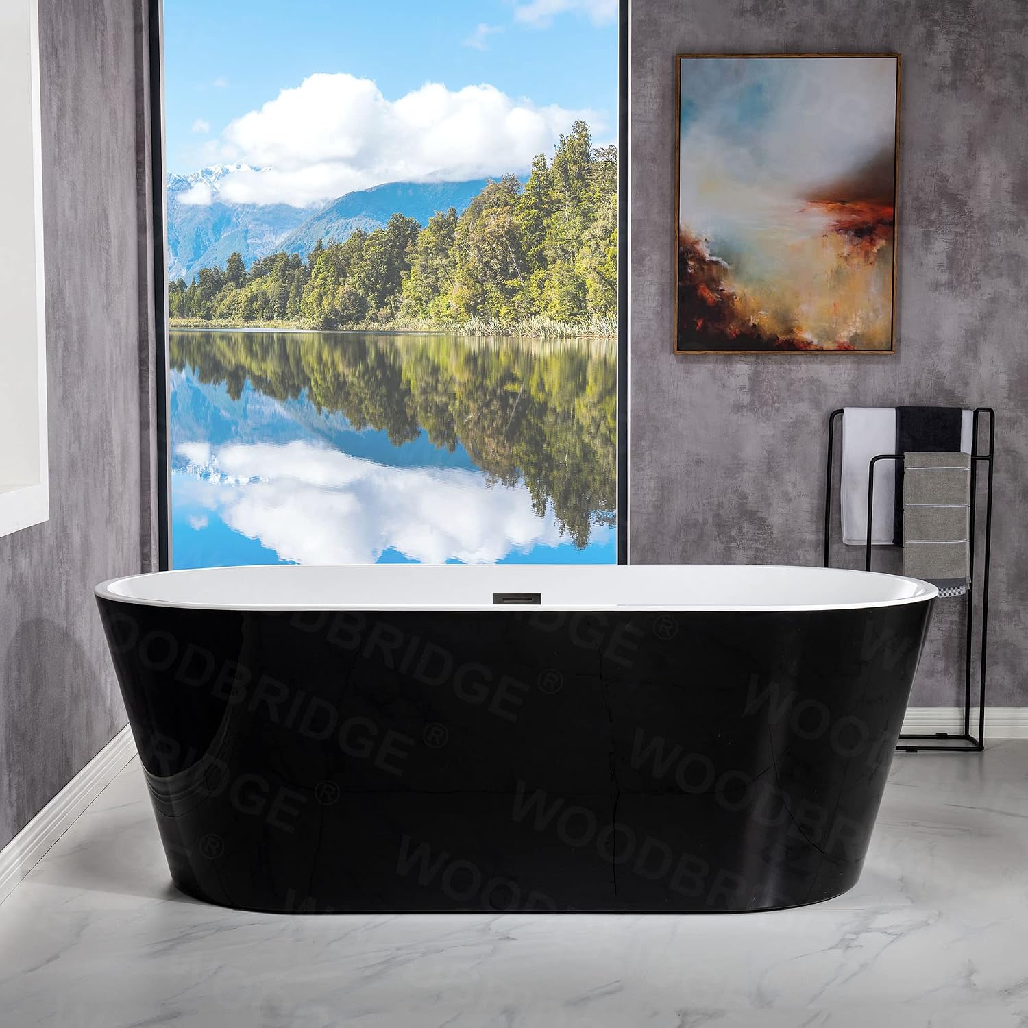 WOODBRIDGE 67' Acrylic Freestanding Bathtub Contemporary Soaking Tub, Black Acrylic(Matte Black Drain/Overflow),BTA1813-MB