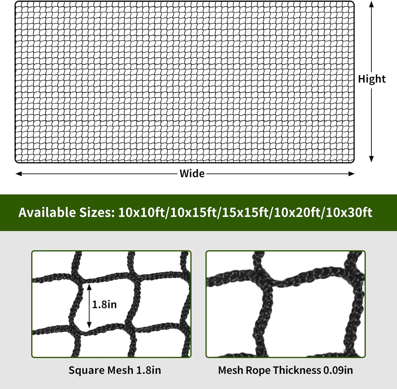 Baseball Net Netting Batting Cage Net Backstop Net - Heavy Duty Nylon Sports Netting with 33FT Rope & Steel Hanging Kit, Multiple Sizes for Backyard Garage Indoor Outdoor Practice
