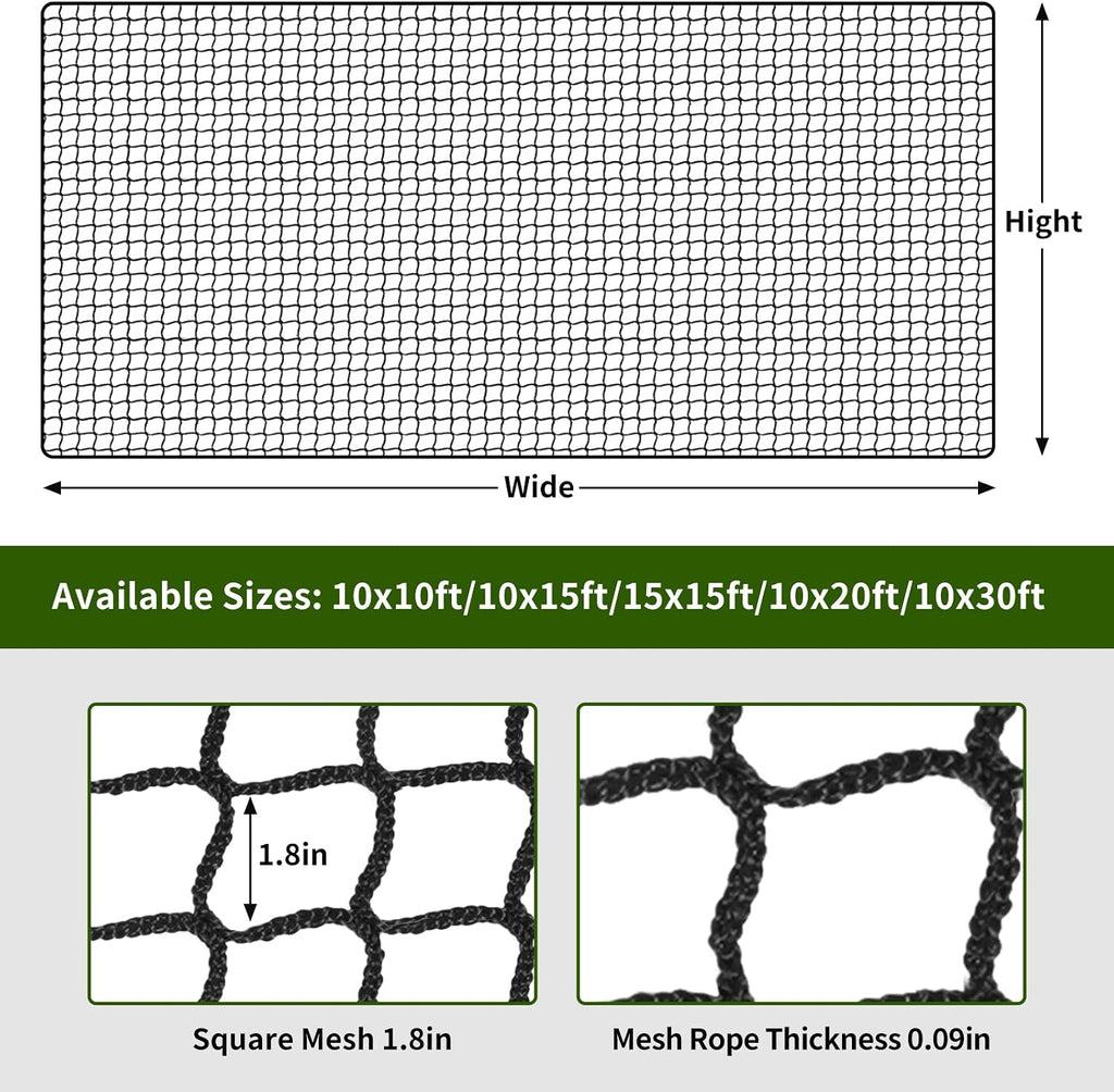 Baseball Net Netting Batting Cage Net Backstop Net - Heavy Duty Nylon Sports Netting with 33FT Rope & Steel Hanging Kit, Multiple Sizes for Backyard Garage Indoor Outdoor Practice
