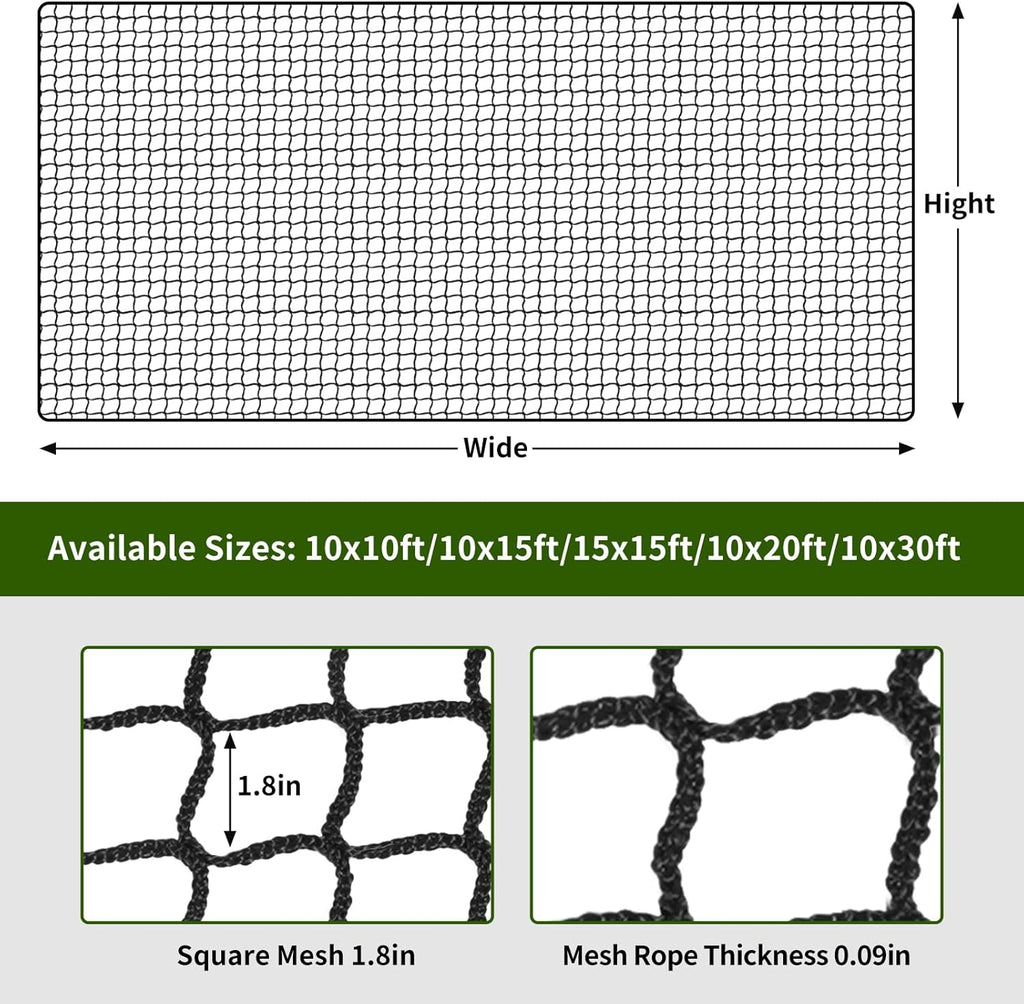 Baseball Net Netting Batting Cage Net Backstop Net - Heavy Duty Nylon Sports Netting with 33FT Rope & Steel Hanging Kit, Multiple Sizes for Backyard Garage Indoor Outdoor Practice