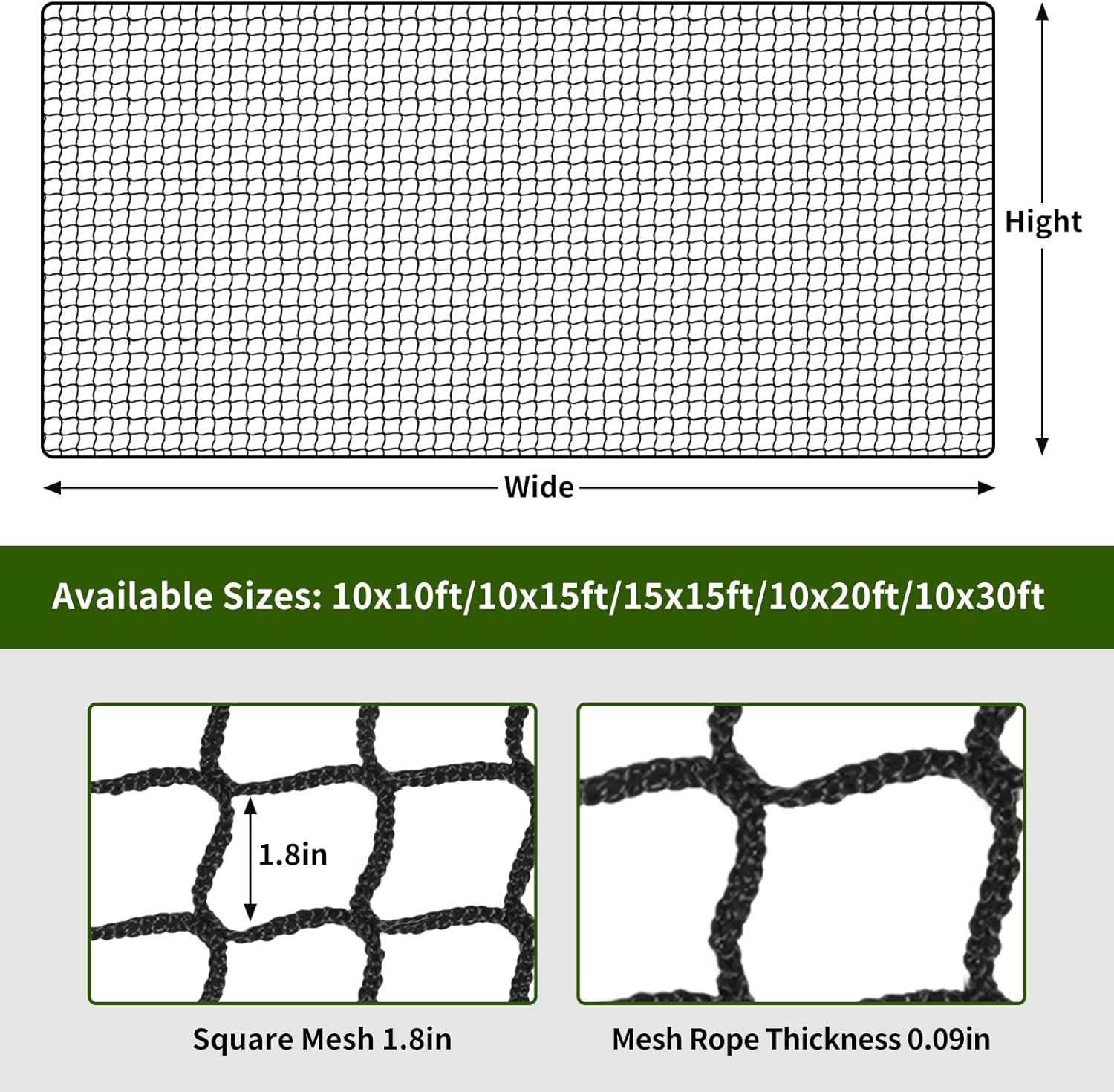 Baseball Net Netting Batting Cage Net Backstop Net - Heavy Duty Nylon Sports Netting with 33FT Rope & Steel Hanging Kit, Multiple Sizes for Backyard Garage Indoor Outdoor Practice