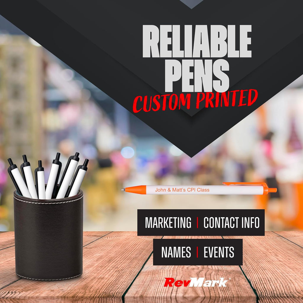 RevMark Personalized Ballpoint Pen, Custom Printed Name, Business or Event Information, Timeless Advertising, USA Made Pens, Promotional Marketing, Smooth Black Ink, Bulk Pack (Orange,250 Ct)