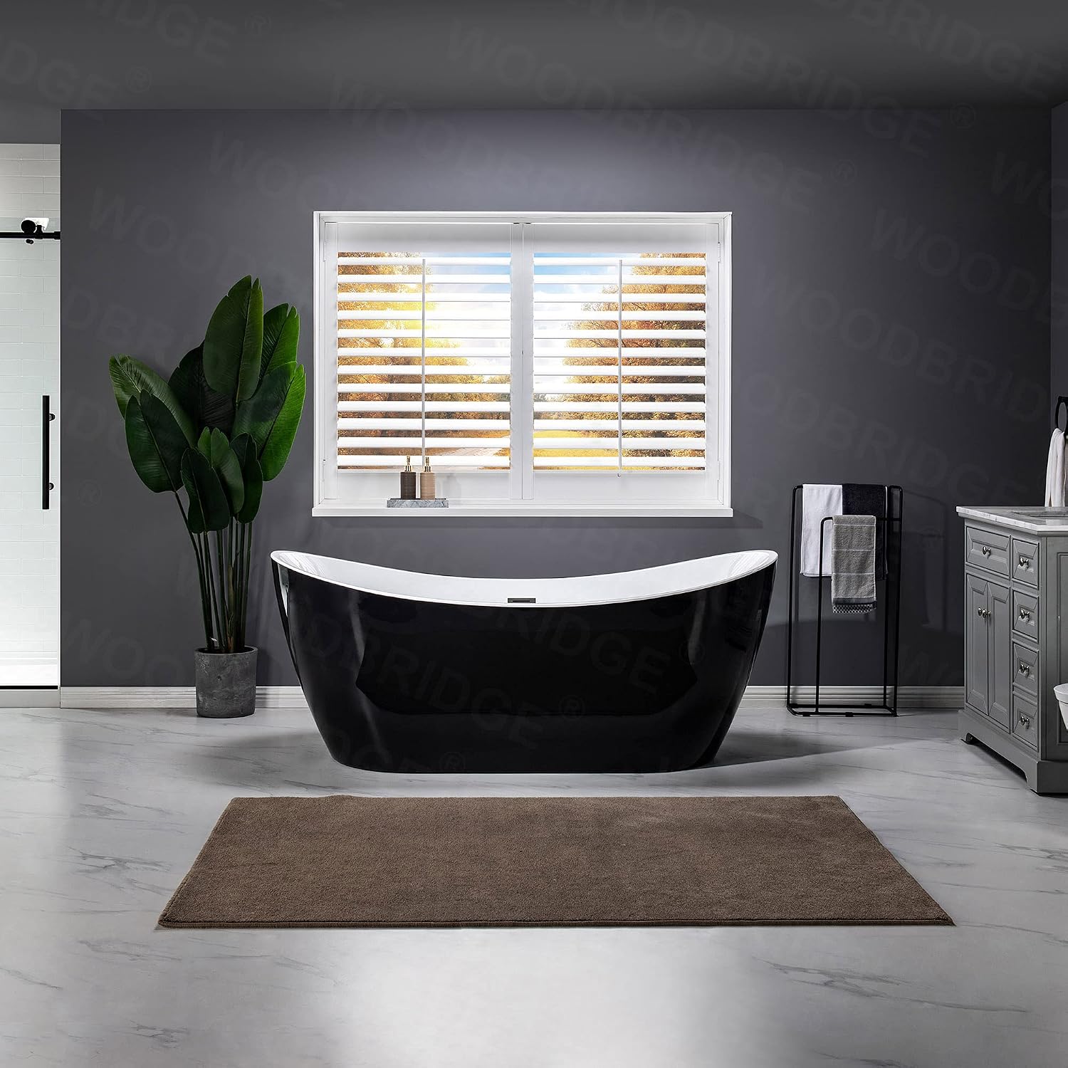 WOODBRIDGE 71' Acrylic Freestanding Bathtub Contemporary Soaking Black Tub with Matte Black Overflow and Drain,Black,B1817-MB