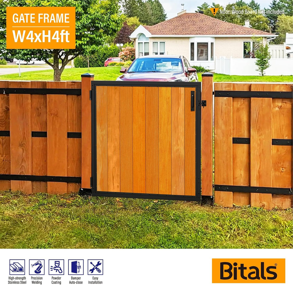 4x4FT Fence Gate Frame Kit 201 Stainless Steel Anti-Sag Heavy Duty Garden Gate Reinforcement Hardware, Left/Right Mount (No Panels Included)46.78'W x 47.2'H
