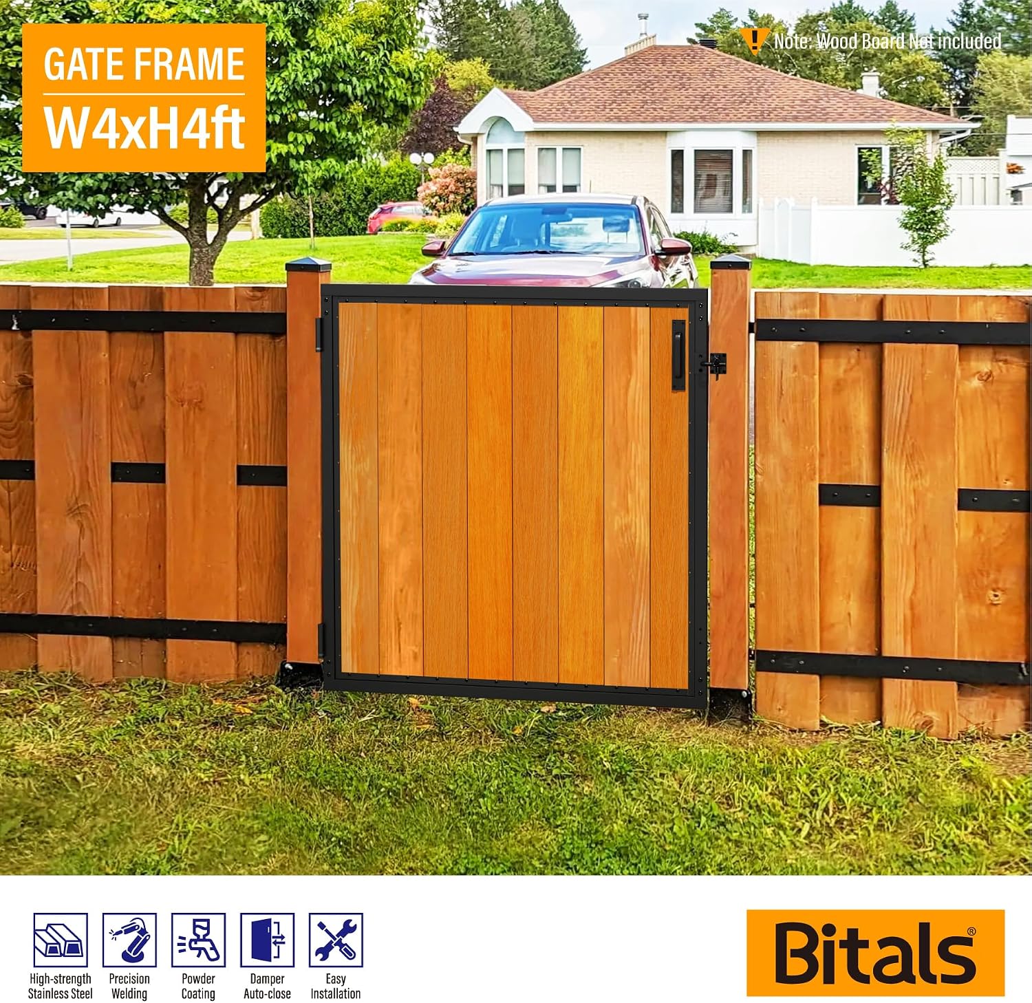 4x4FT Fence Gate Frame Kit 201 Stainless Steel Anti-Sag Heavy Duty Garden Gate Reinforcement Hardware, Left/Right Mount (No Panels Included)46.78'W x 47.2'H