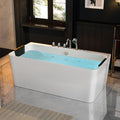 Whirlpool Bathtub 67 in. Acrylic Freestanding Bath Tub Hydromassage Gracefully Rectangle Shaped 8 Water Jets Soaking SPA, Double-Ended Massage Bathtubs with Black Pillows , White
