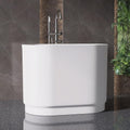39' Stone Resin Janpanese Soaking Tub, Freestanding Deep Soaking Bathtub with Seat Desgin,Toe-tap Chrome Right Drain, Slotted Overflow, cUPC Certified, in Matte White