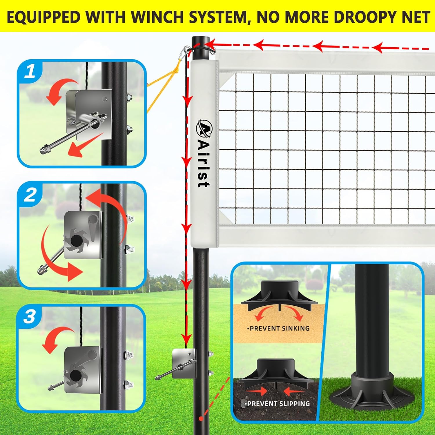 Heavy Duty Volleyball Net Outdoor with Steel Anti-Sag System, Adjustable Aluminum Poles, Professional Volleyball Nets Set for Backyard and Beach, Volleyball and Carrying Bag
