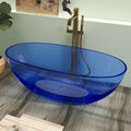 61' Premium Solid Surface Freestanding BathTubs, Upgraded Modern Transparent Blue Design Stand Alone Tub with Pop-up Drain