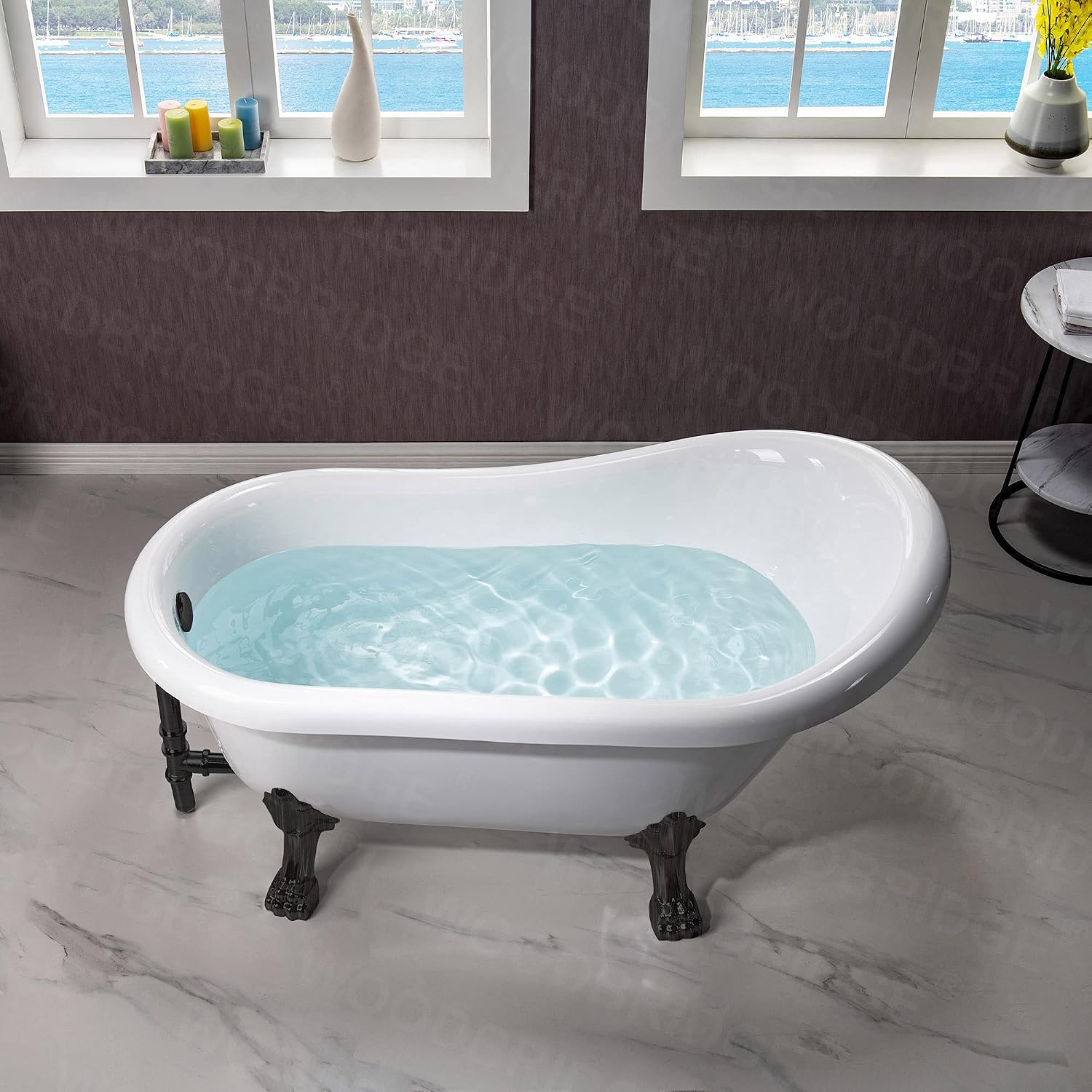WOODBRIDGE 54' Heavy Duty Acrylic Slipper Clawfoot Bath Tub with ORB Feet + ORB Drain &Overflow