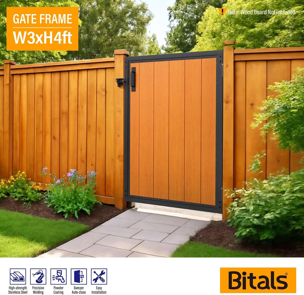 3x4FT Fence Gate Frame Kit 201 Stainless Steel Anti-Sag Heavy Duty Garden Gate Reinforcement Hardware, Left/Right Mount (No Panels Included) (34.8'W x 47.2'H)