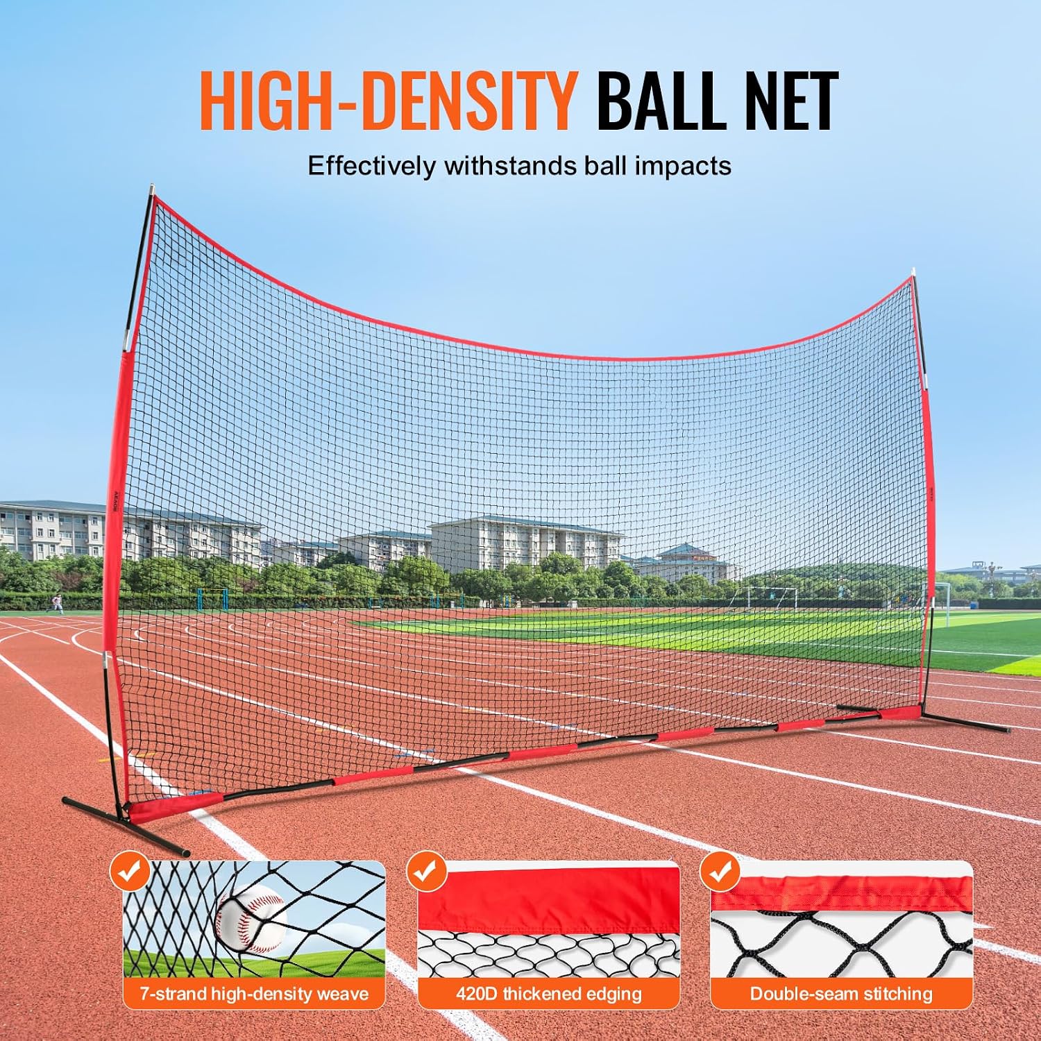 VEVOR 7X7ft/12X9ft/16X10ft/20x10ft Barricade Backstop Net, Ball Sports Barrier Netting, Portable Practice Net for Baseball Softball Lacrosse Hockey Basketball Equipment Training Net