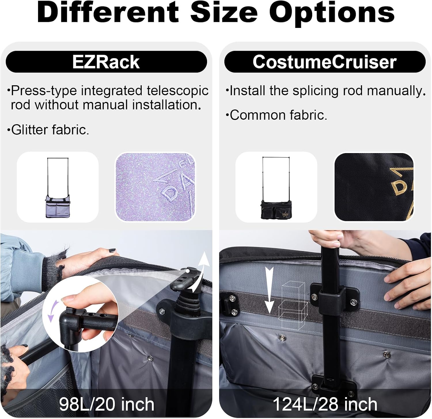 Foldable 23 Inch Dance Bag with Garment Rack, Dance Costumes Rolling Garment Bags for Travel, Garment Duffel Bag for Dancer, Collapsible Competition Bag with Wheels