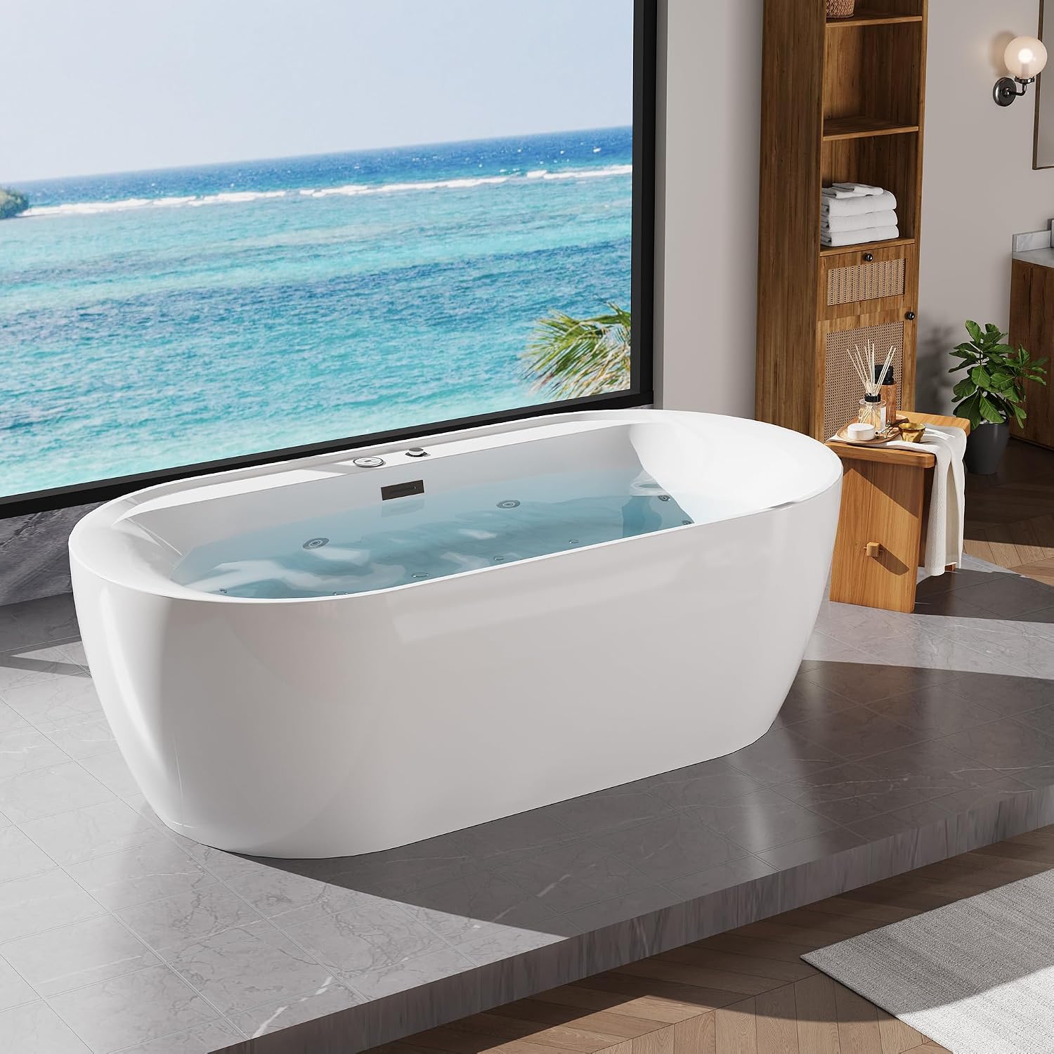 GarveeLife Freestanding Bathtub Tub71×35×23 inch Acrylic Massage Tub with Air Bubble & Water Jets, Computer Panel Control, Heating & Temperature Control, Modern Soaking Spa Tub for Home Bathro