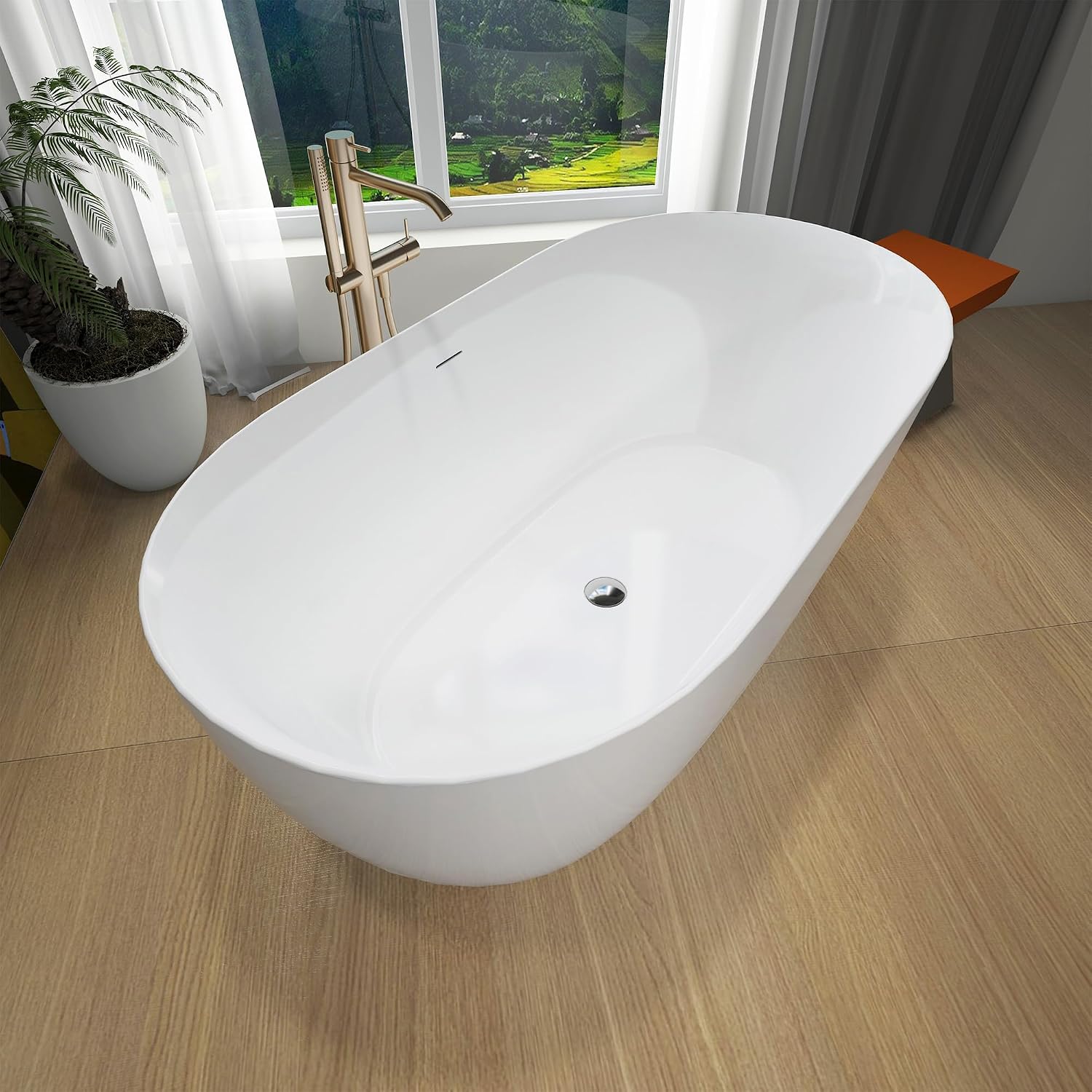 Acrylic Freestanding Contemporary Soaking Tub A25-51 Series 51' Bathtub White Modern Stand Alone Tub with Overflow and Pop-up Drain