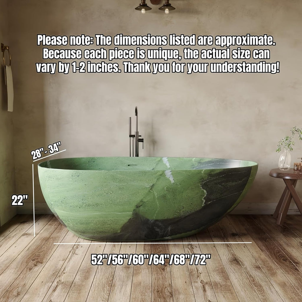 60' Edeyeu Freestanding Bathtub - Deep Soaking Tub with Engineered Stone Build, Ergonomic Backrest and Heat-Retaining Layers, Modern Solid Surface Bathtub for Luxury Home Spa Rock color C
