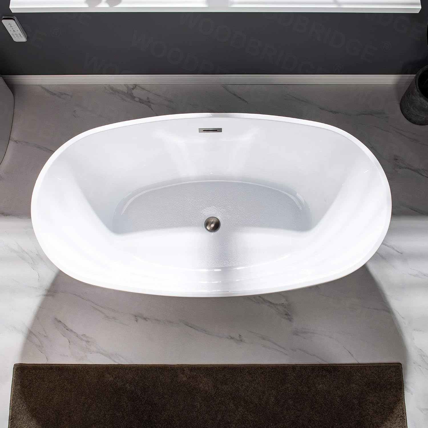 WOODBRIDGE 59'Freestanding White Acylic Soaking Bathtub with Brushed Nickel Drain and Overflow,BTA1518 -B/N-Drain &O
