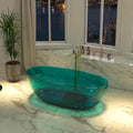 CASAINC 67' Soaking Tub Transparent Resin Freestanding Bathtub Modern Oval Design Stand Alone Tub with Pop-up Drain, 73.32 Gallons Water Storage Capacity and 415 MM Soaking Depth, Transparent Sea Blue