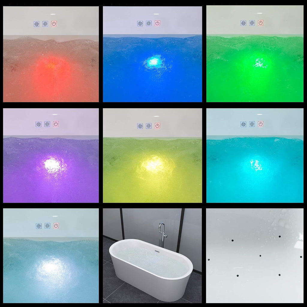 WOODBRIDGE 59' Acrylic Freestanding Bathtub Contemporary Soaking White Tub with Brushed Gold Overflow and Drain，B0102 -BG-Drain &O
