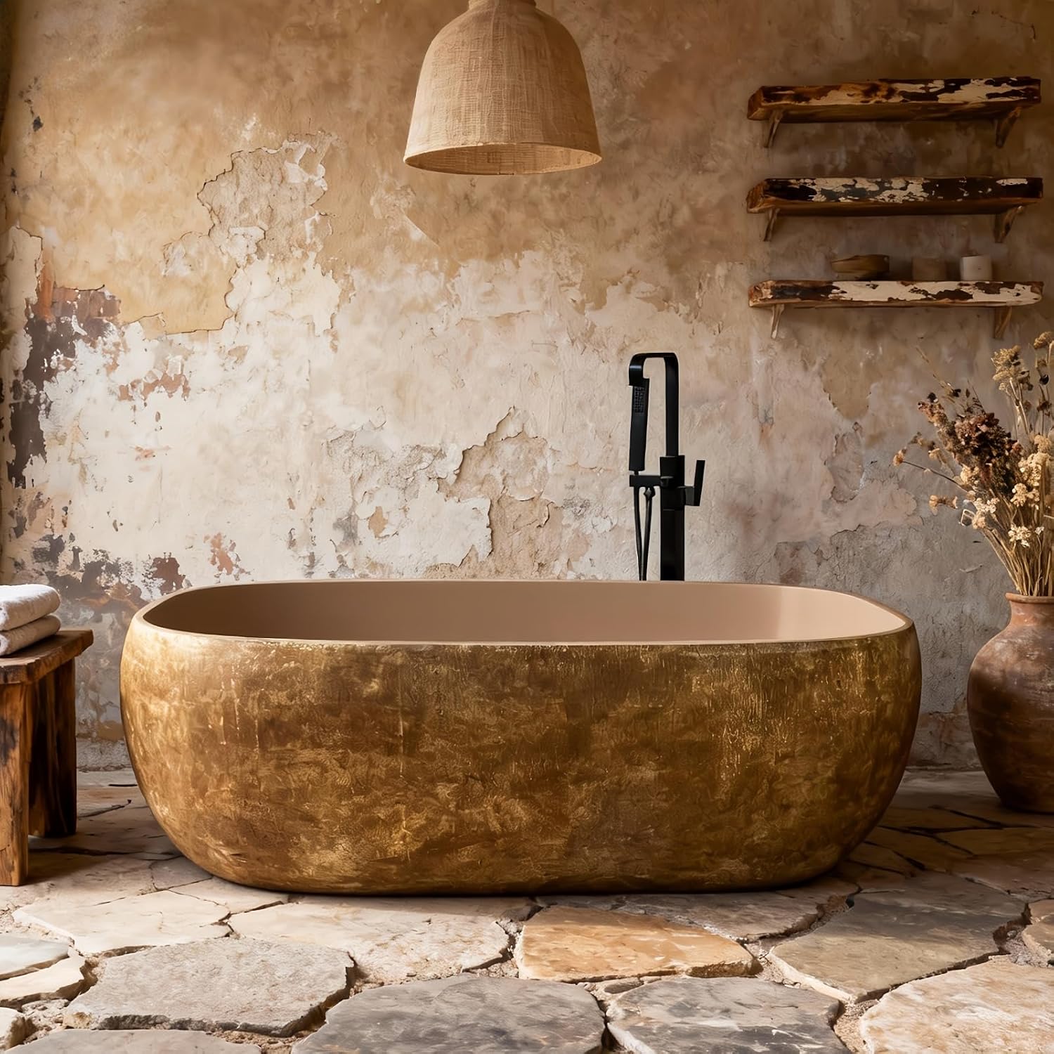 71' Edeyeu Freestanding Bathtub - Modern Designer Solid Surface Bathtub Soaking Tub With Extra Deep Ergonomic High Back, Luxury Stone Texture Free Standing Tub, Artistic Style