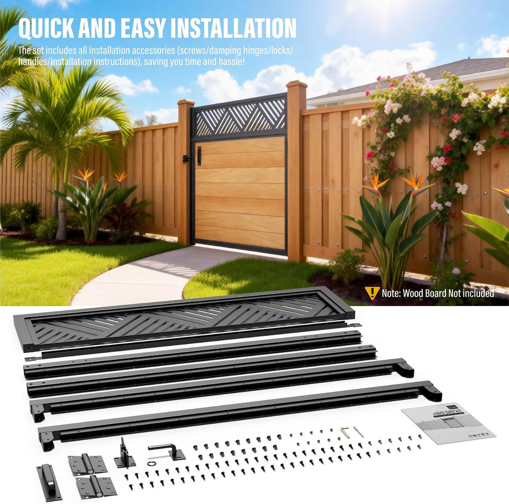 4x5FT Fence Gate Frame Kit 201 Stainless Steel Anti-Sag Heavy Duty Garden Gate Reinforcement Hardware, Left/Right Mount (No Panels Included)(46.78'W x 59.0'H)