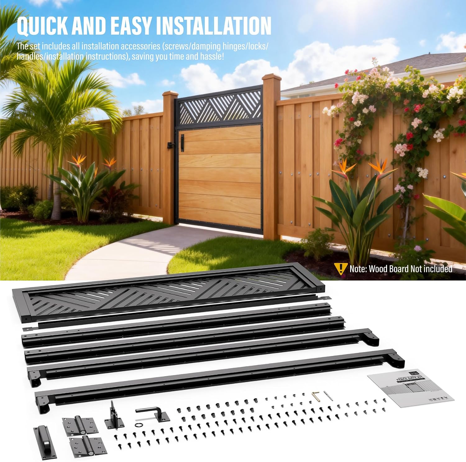 4x5FT Fence Gate Frame Kit 201 Stainless Steel Anti-Sag Heavy Duty Garden Gate Reinforcement Hardware, Left/Right Mount (No Panels Included)(46.78'W x 59.0'H)