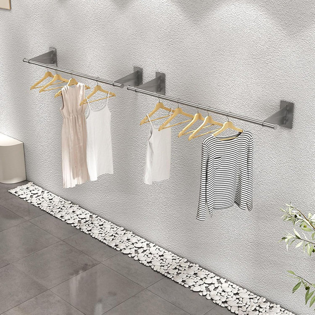 Wall Mounted Industrial Pipe Garment Rack,Retail Store Stainless Steel Clothing Display Stand,Space-Saving Hanging Closet Rod，Garment Hanging Storage Rail Towel Rack,for Bedroom, Laundry Room